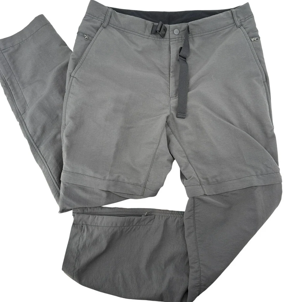 The North Face Mens Grey Convertible Zip Off Hiking Pants 34x32 UPF 40 Belted